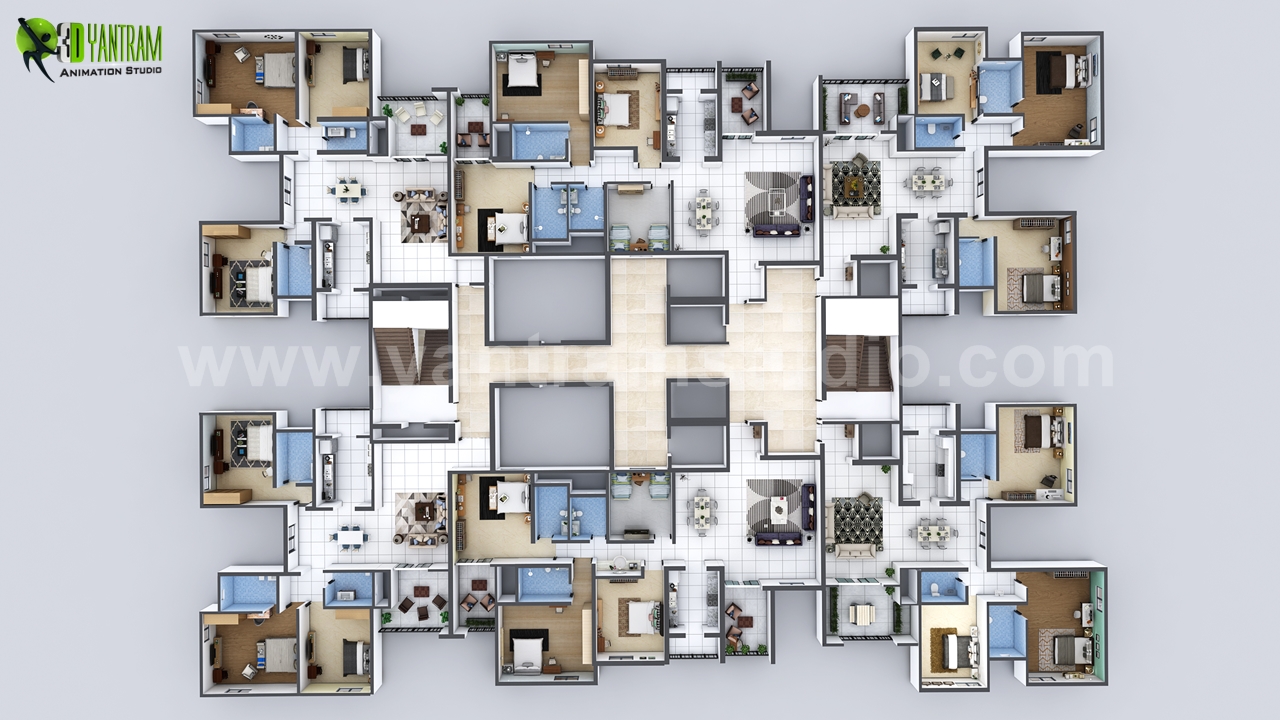 Creative 3D Home Floor Plan Design of Entire Apartment