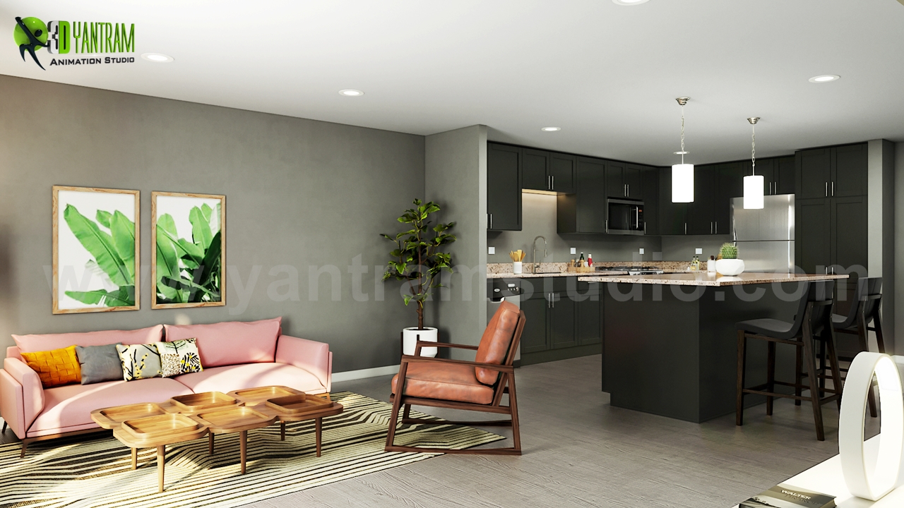 Open Concept Kitchen Living Room 3d Interior Modeling Ideas